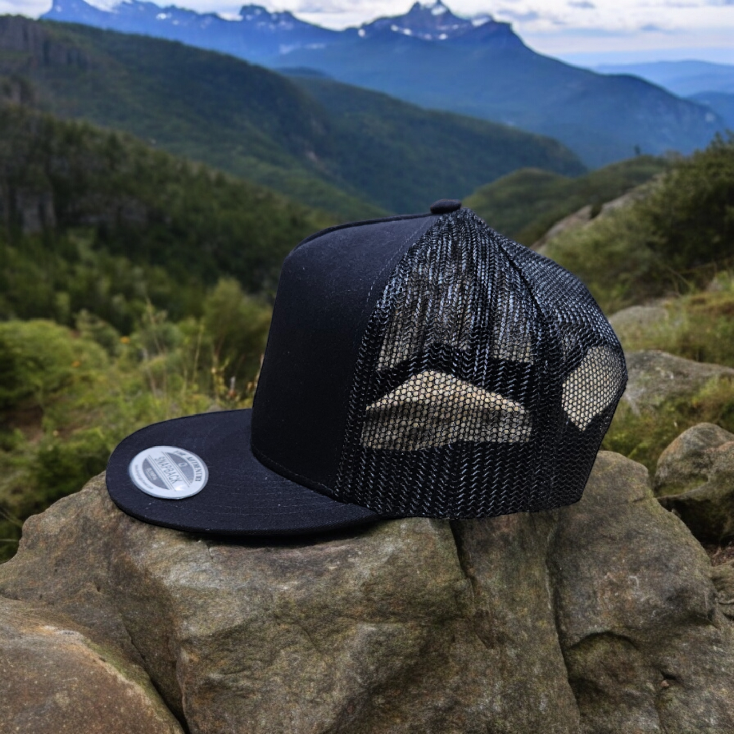 5 Panel Black/Black Trucker Hat Snapback 105C