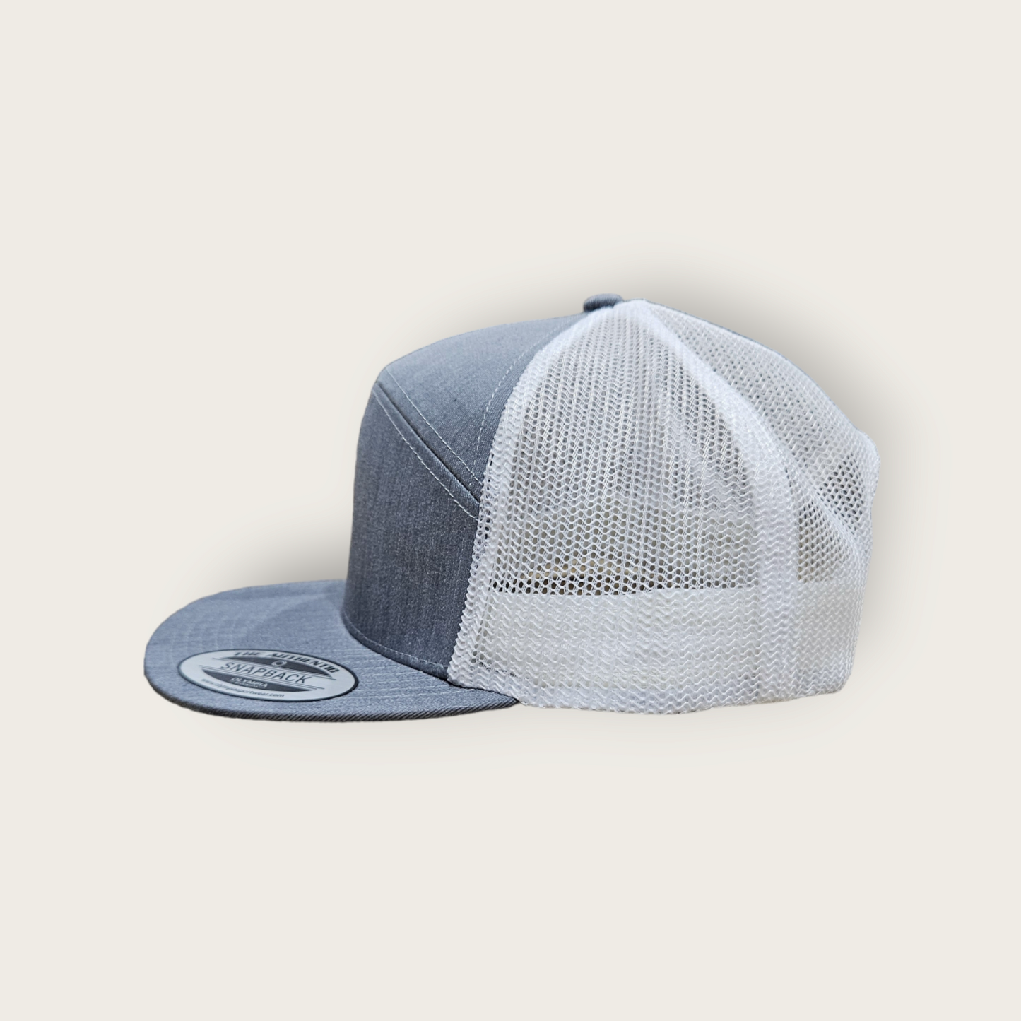 7 Panel Heather Gray/ White Trucker Hat Snapback 115C