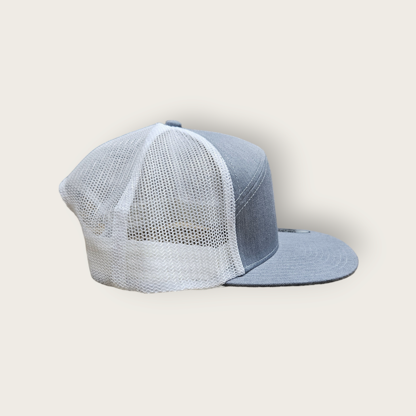 7 Panel Heather Gray/ White Trucker Hat Snapback 115C