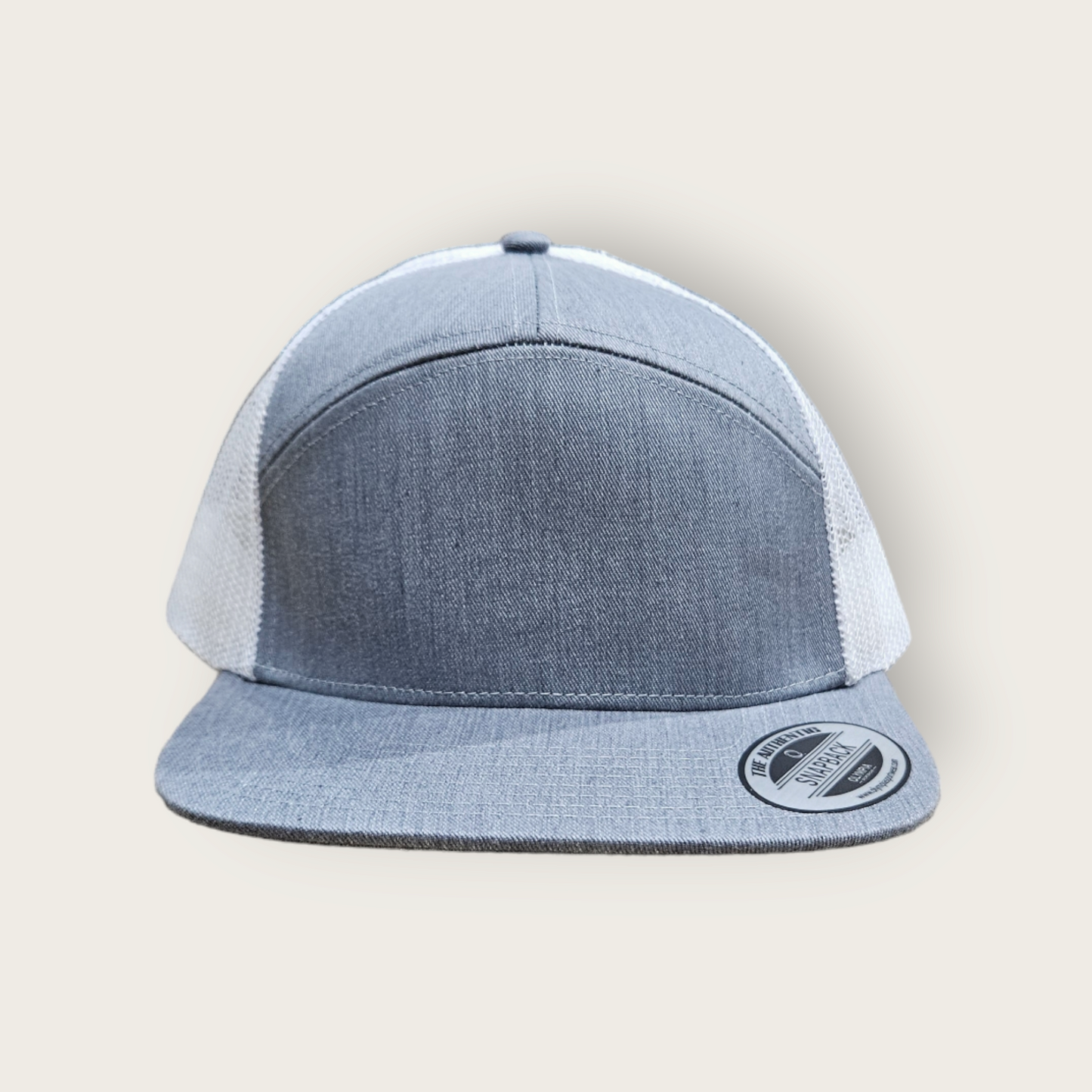 7 Panel Heather Gray/ White Trucker Hat Snapback 115C
