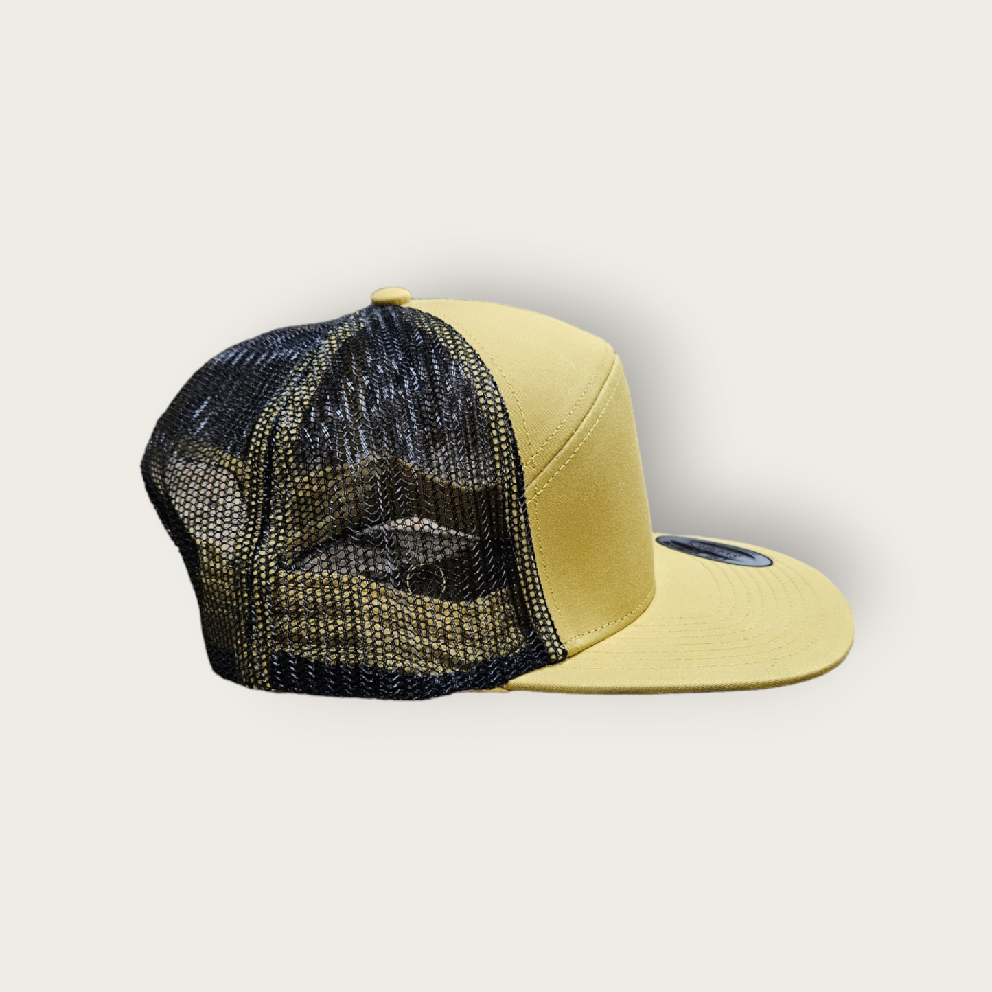7 Panel Gold/ Black Trucker Hat Snapback 115C
