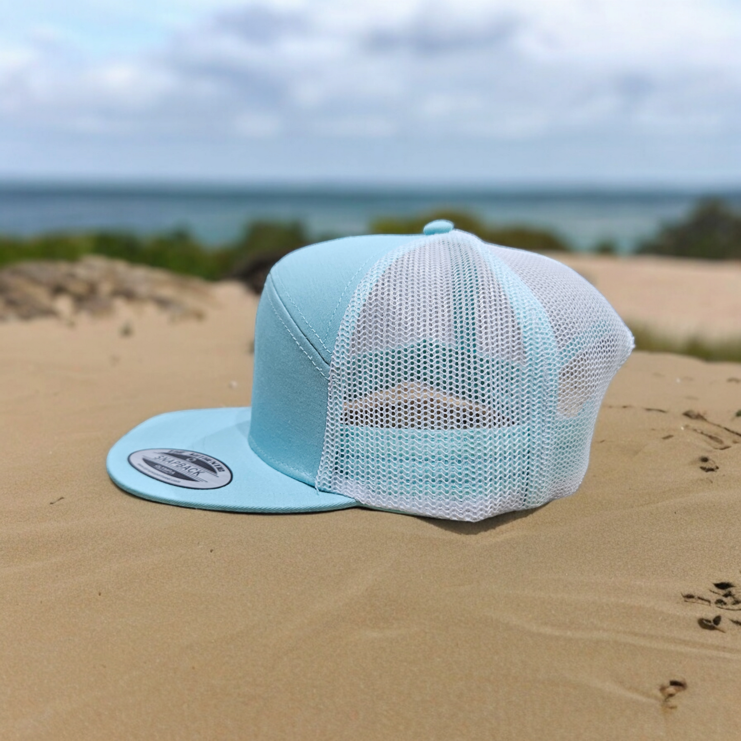 7 Panel Seafoam/ White Trucker Hat Snapback 115C