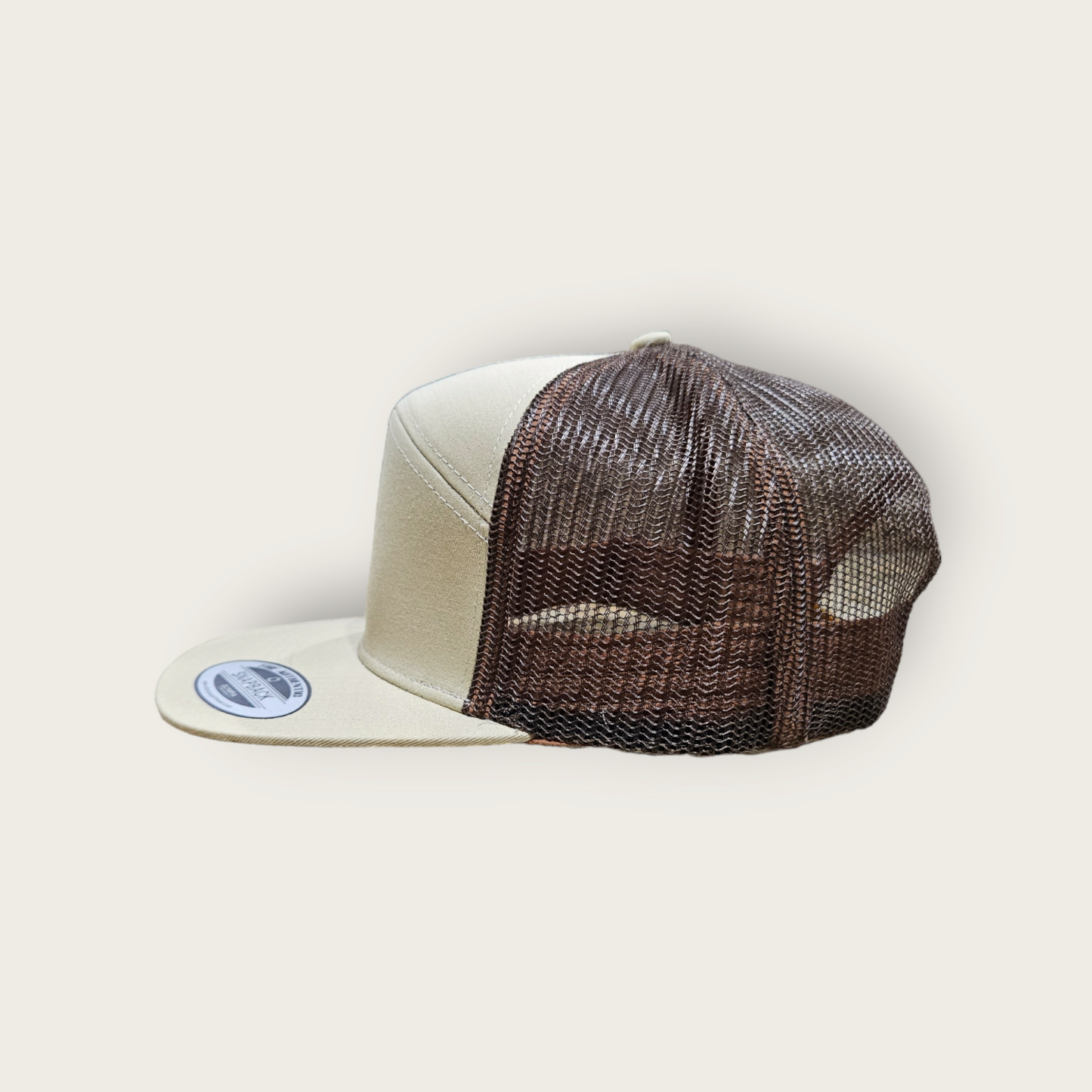 7 Panel Khaki/ Brown Trucker Hat Snapback 115C