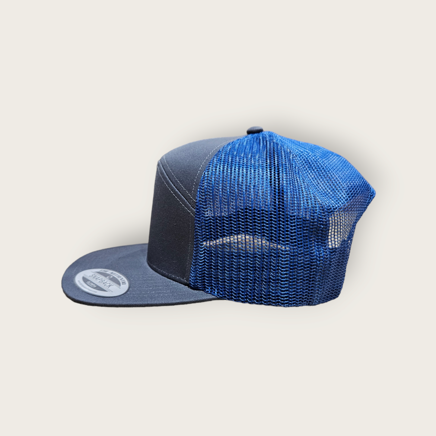 7 Panel Charcoal/ Royal Trucker Hat Snapback 115C