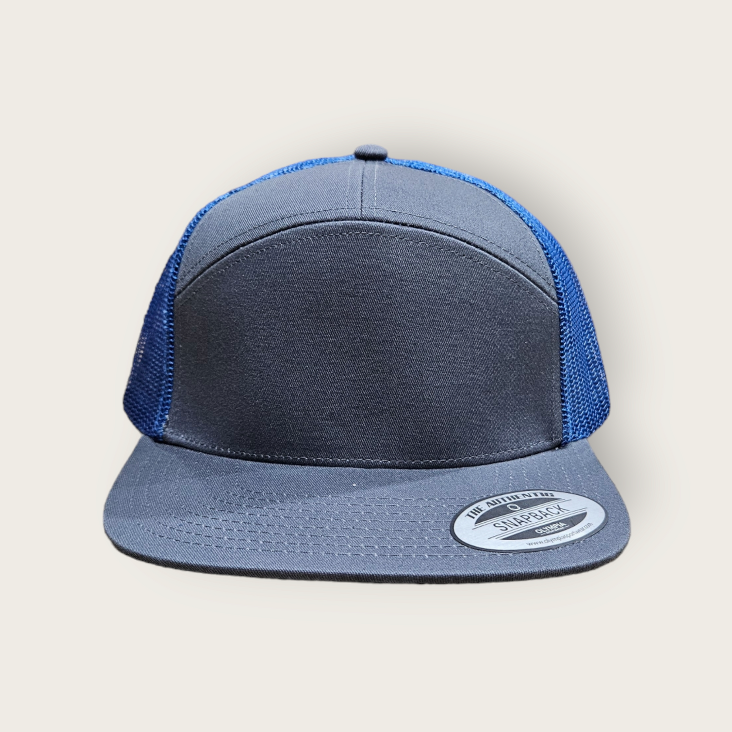 7 Panel Charcoal/ Royal Trucker Hat Snapback 115C