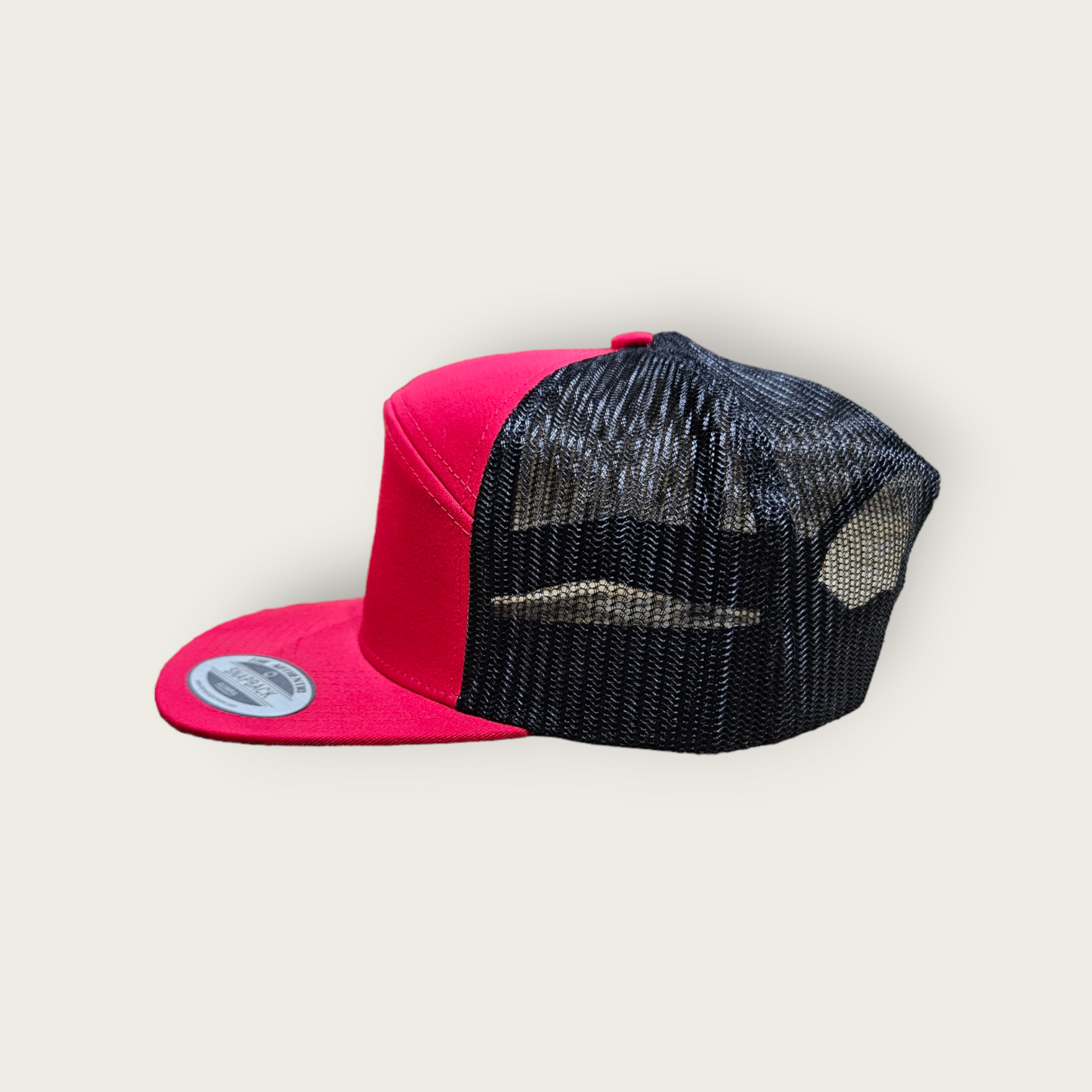 7 Panel Red/ Black Trucker Hat Snapback 115C