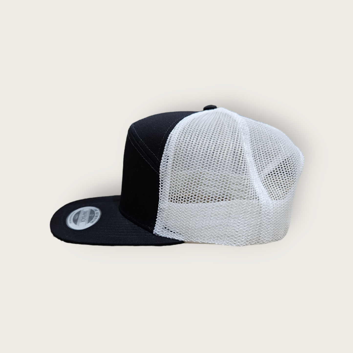7 Panel Black/ White Trucker Hat Snapback 115C