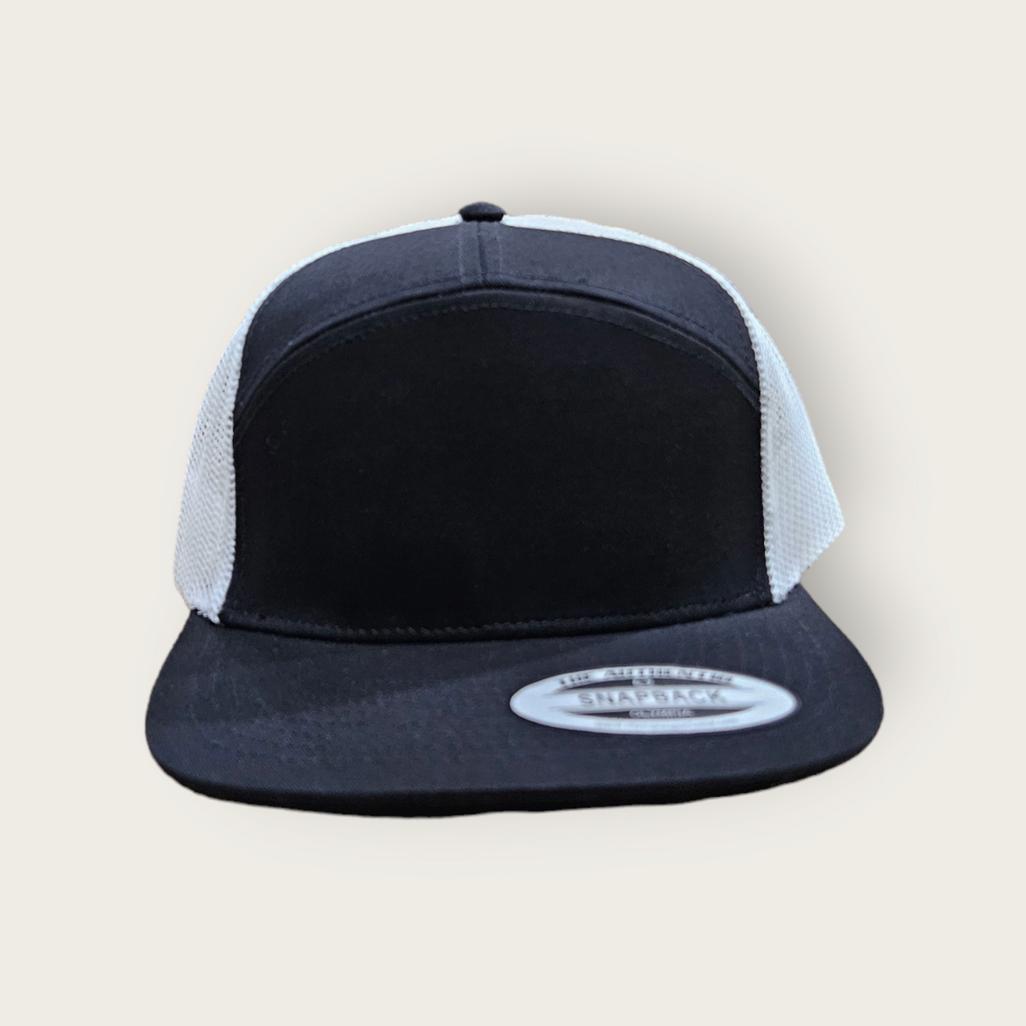 7 Panel Black/ White Trucker Hat Snapback 115C