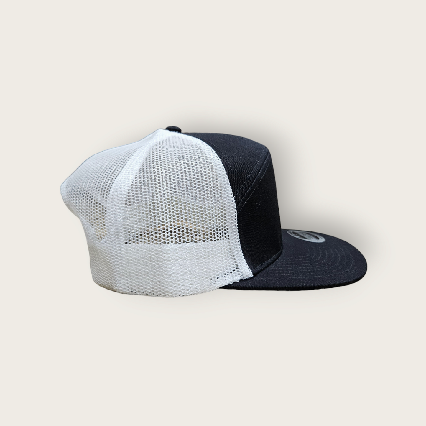 7 Panel Black/ White Trucker Hat Snapback 115C