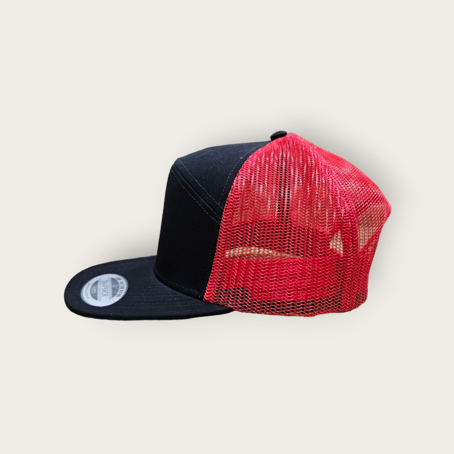 7 Panel Black/ Red Trucker Hat Snapback 115C