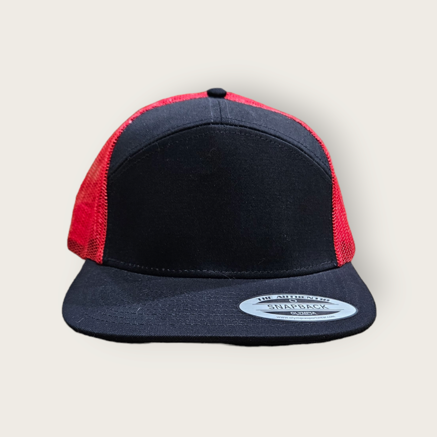 7 Panel Black/ Red Trucker Hat Snapback 115C
