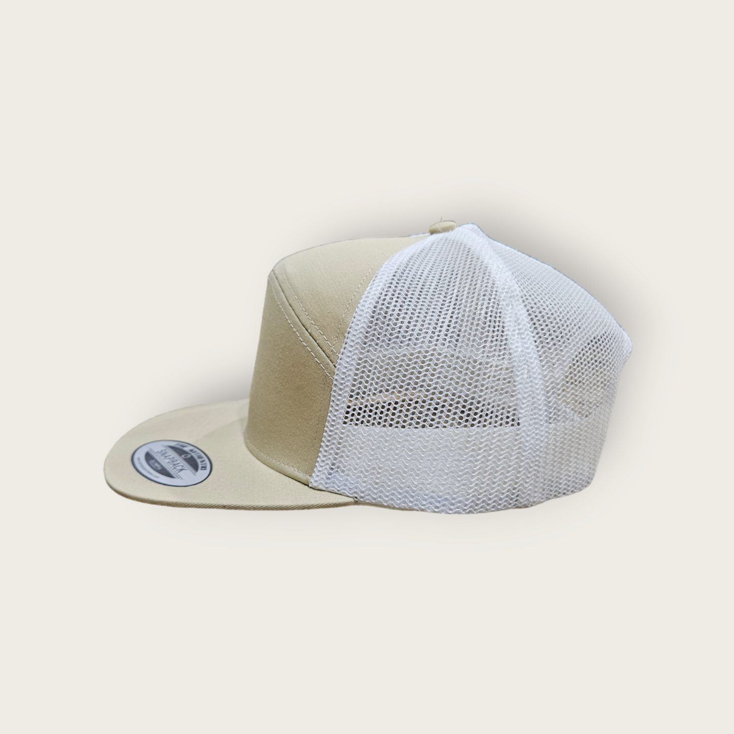 7 Panel Khaki/ White Trucker Hat Snapback 115C
