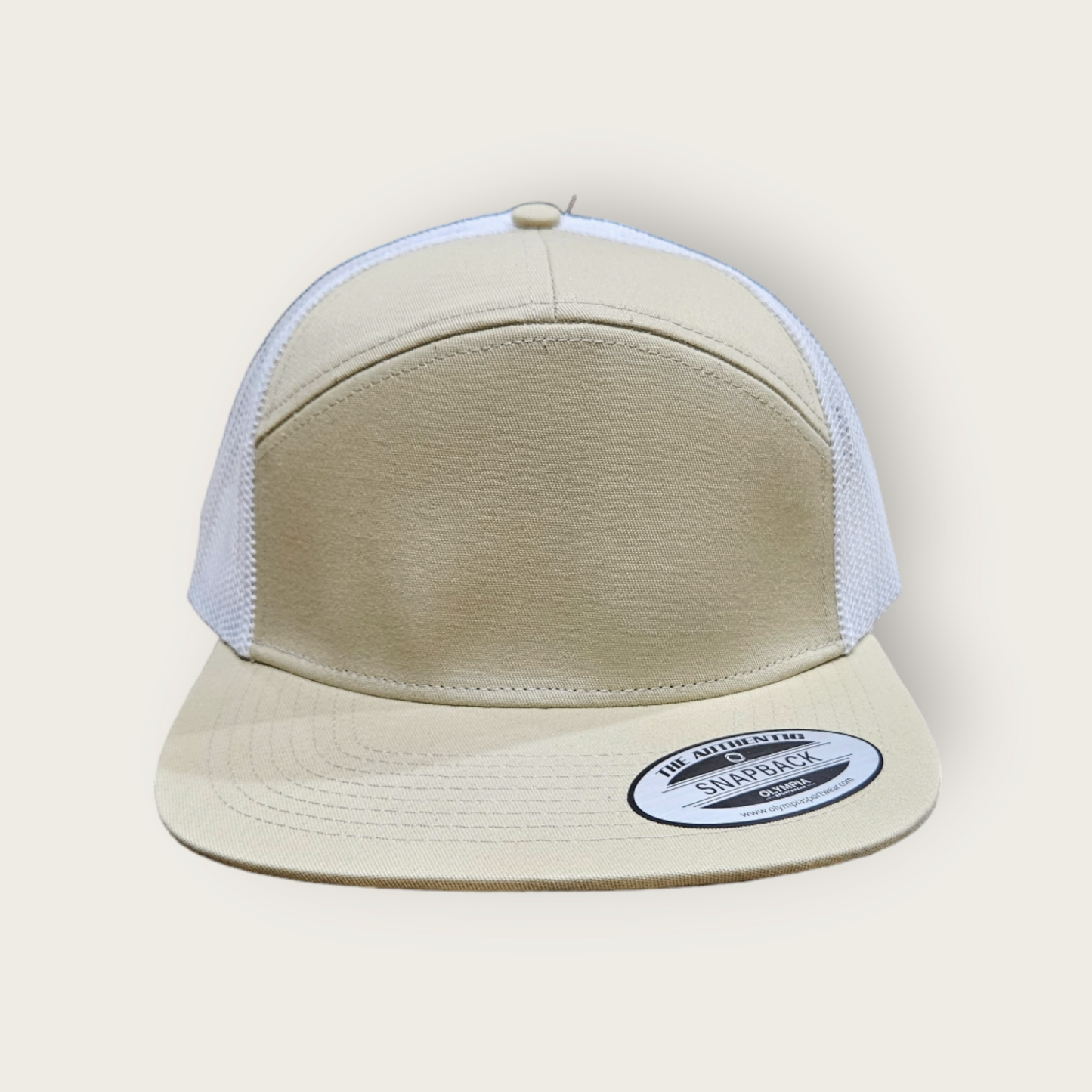 7 Panel Khaki/ White Trucker Hat Snapback 115C