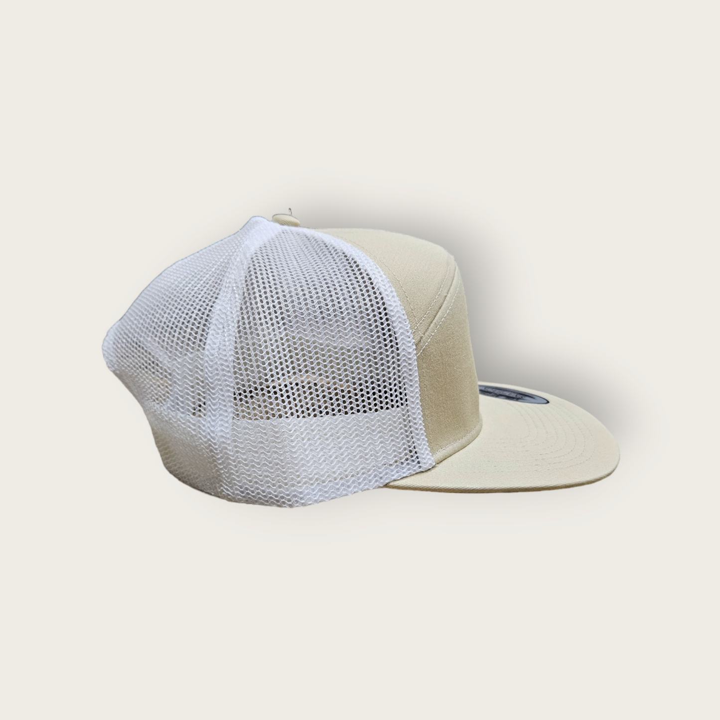 7 Panel Khaki/ White Trucker Hat Snapback 115C