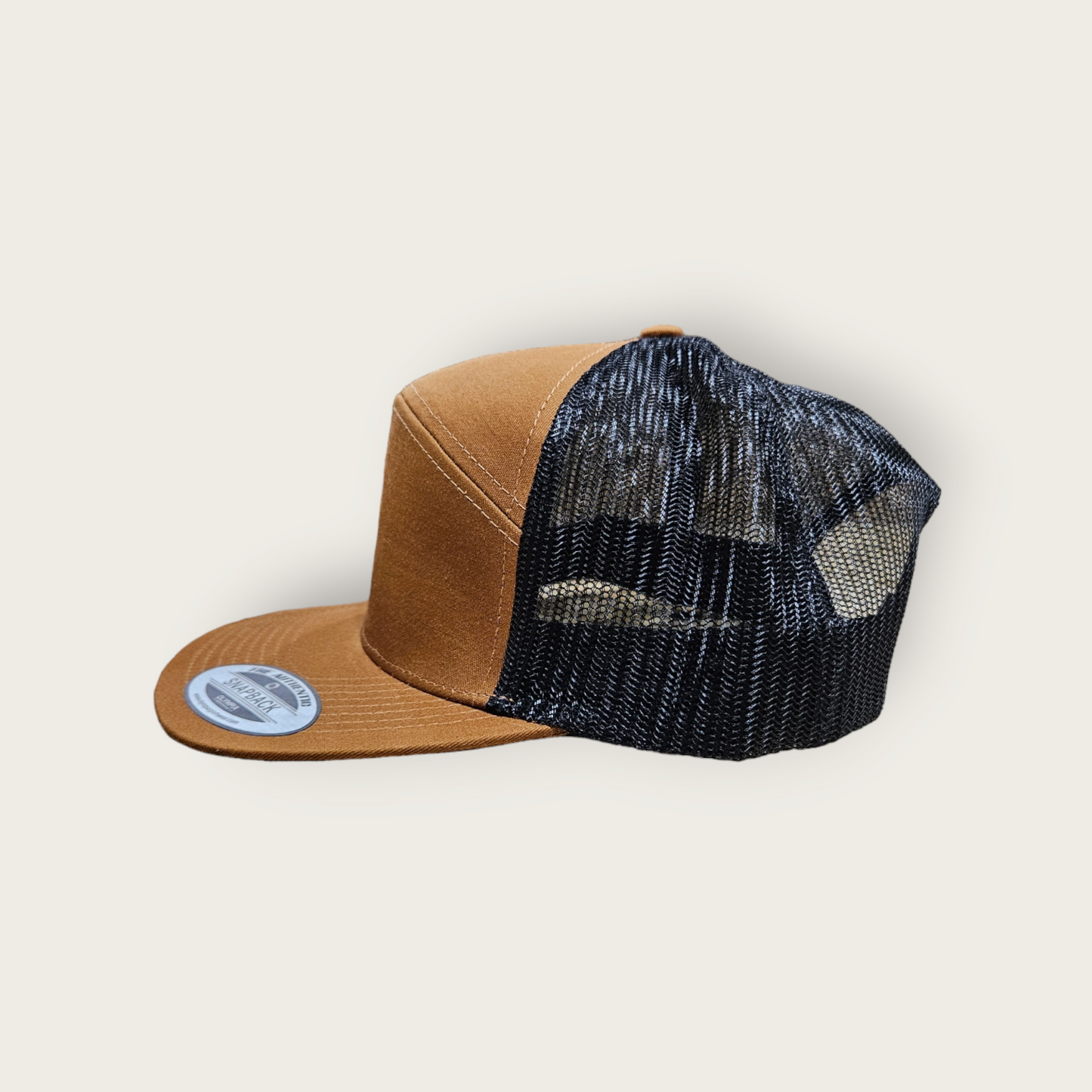 7 Panel Carmel/ Black Trucker Hat Snapback 115C