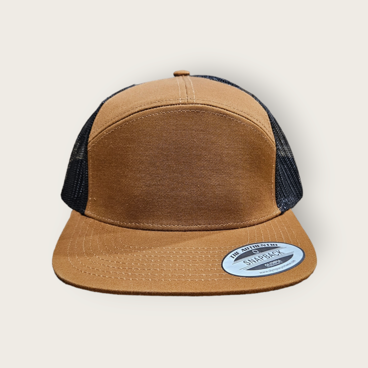 7 Panel Carmel/ Black Trucker Hat Snapback 115C