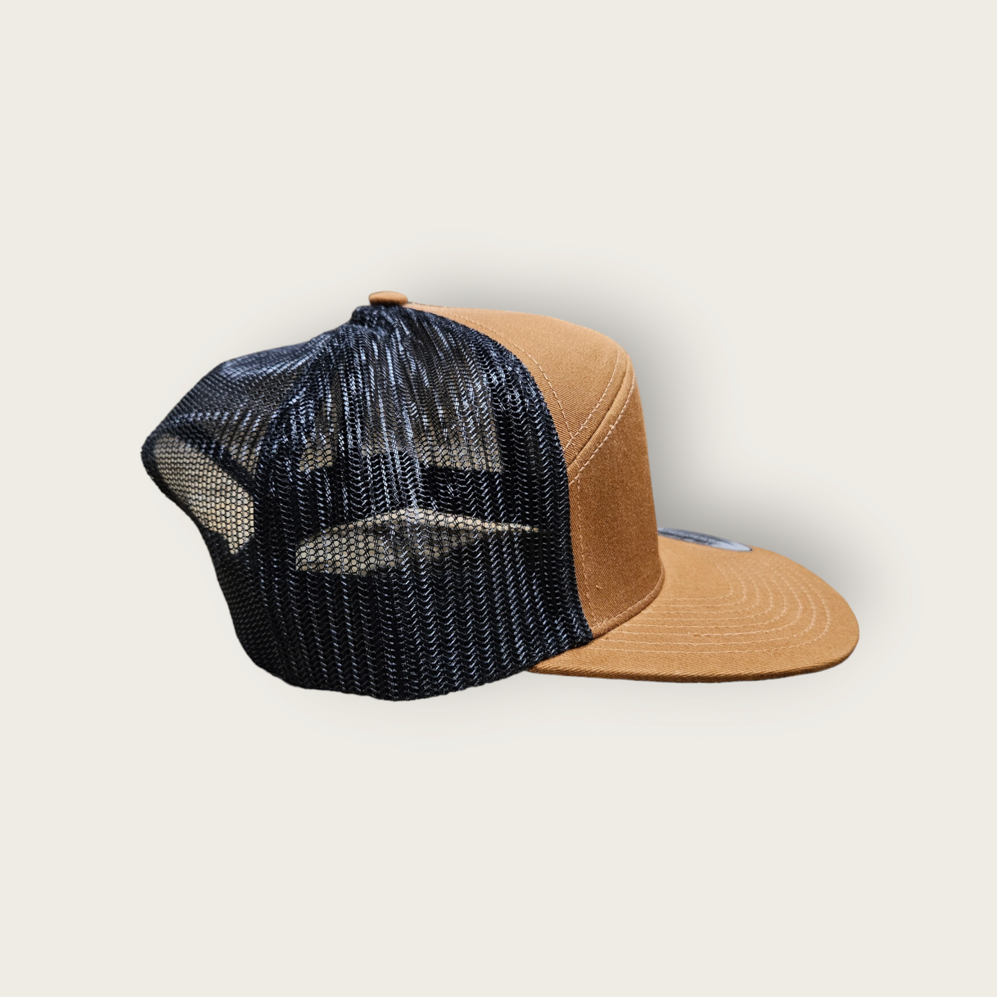 7 Panel Carmel/ Black Trucker Hat Snapback 115C