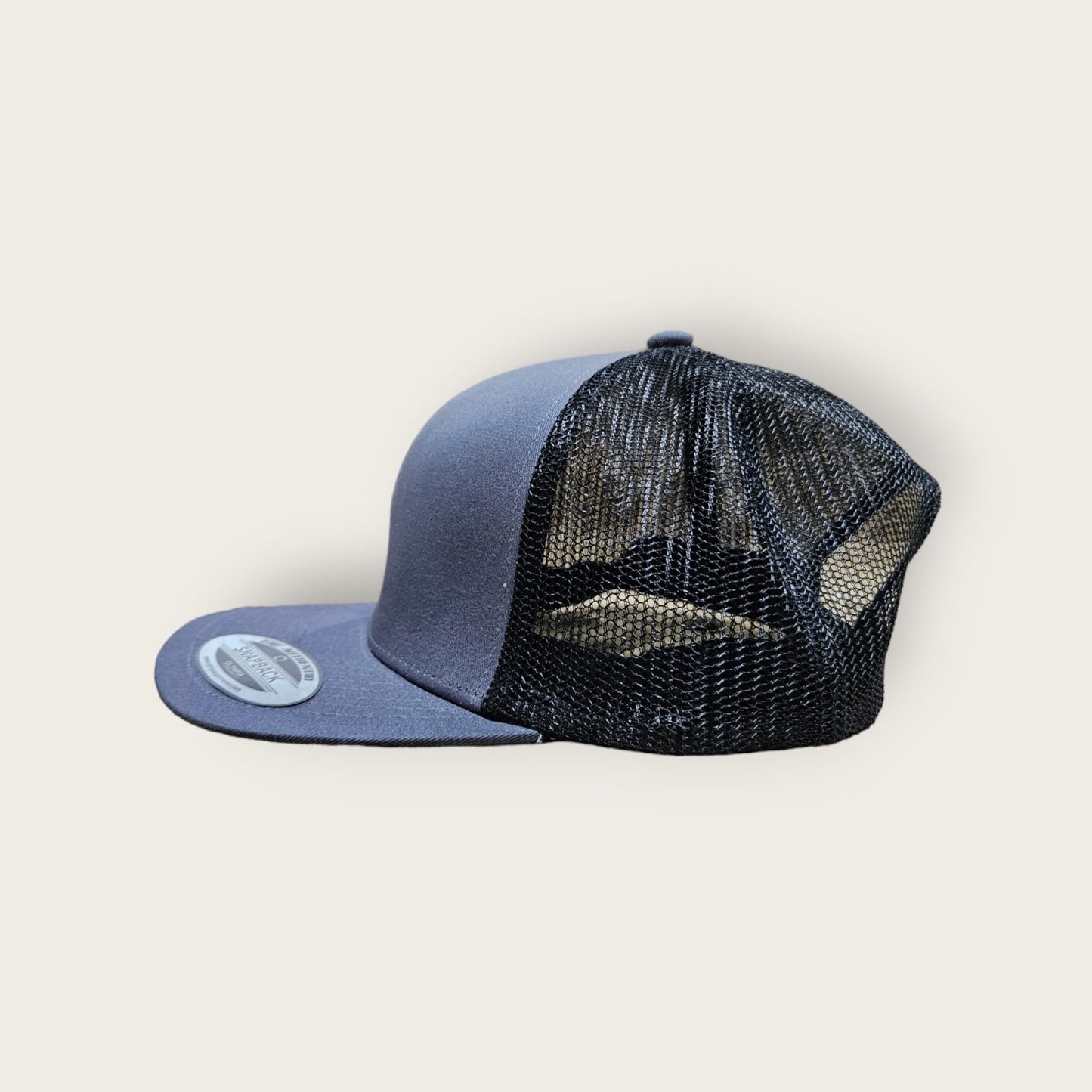 6 Panel Charcoal/Black Trucker Hat 110C