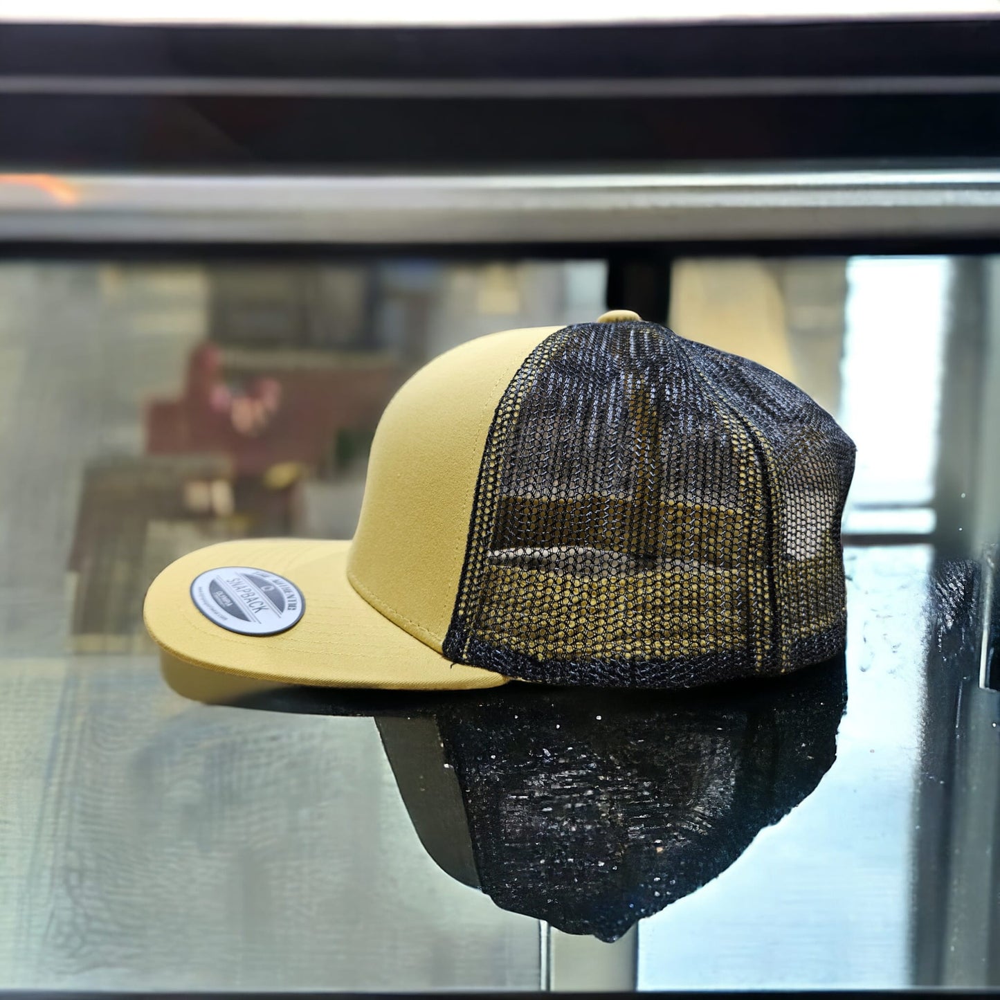 6 Panel Gold/Black Trucker Hat 110C