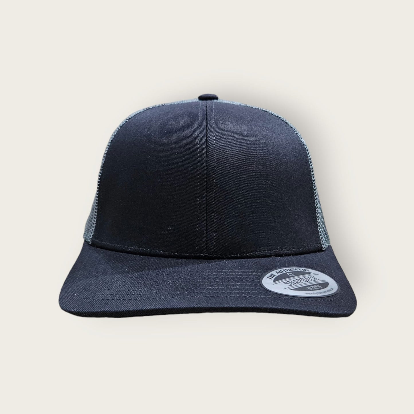 6 Panel Black/Charcoal Trucker Hat 110C