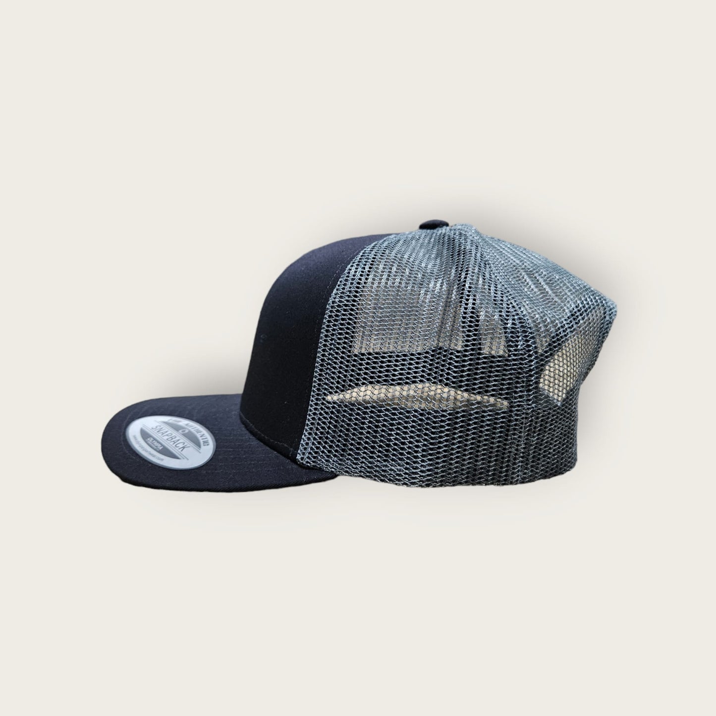 6 Panel Black/Charcoal Trucker Hat 110C