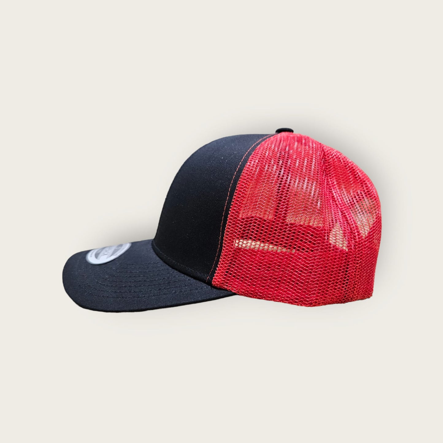 6 Panel Black/Red Trucker Hat 110C