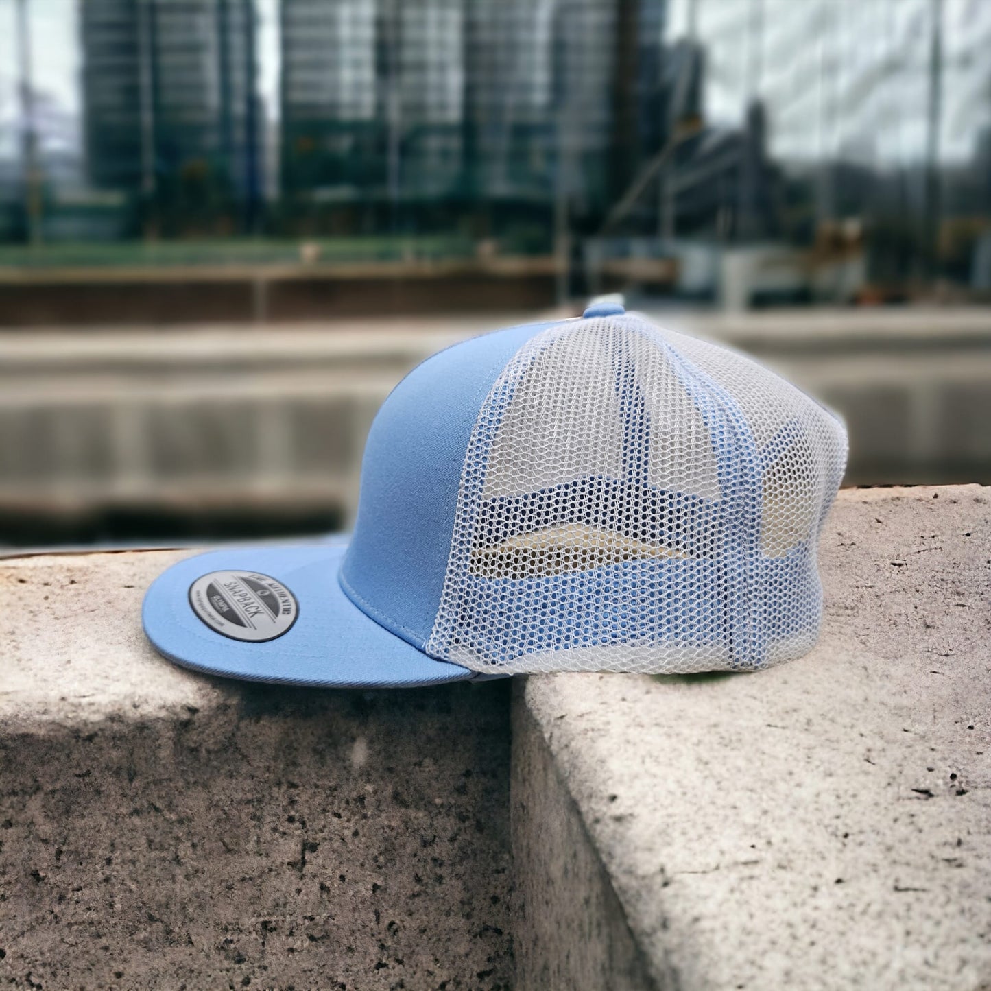 6 Panel Baby Blue/White Trucker Hat 110C