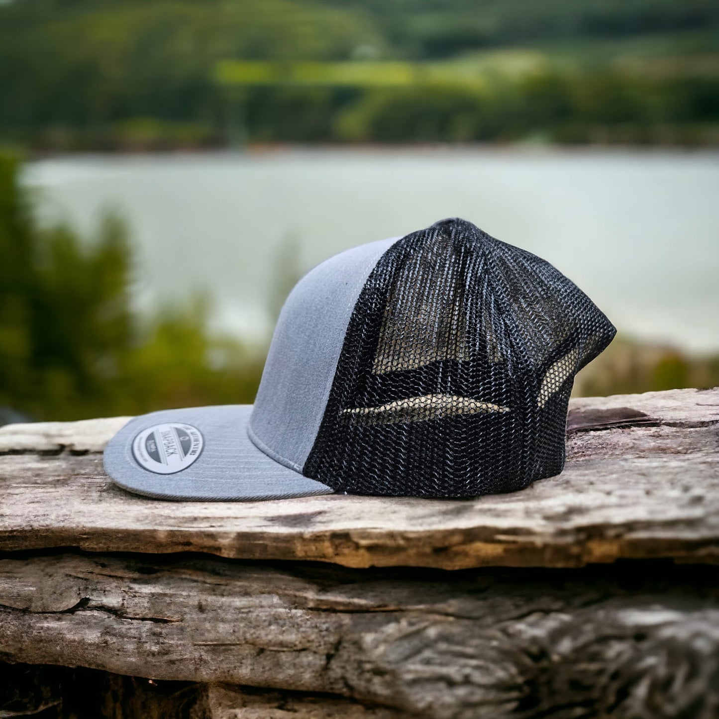 6 Panel Heather Gray/Black Trucker Hat 110C
