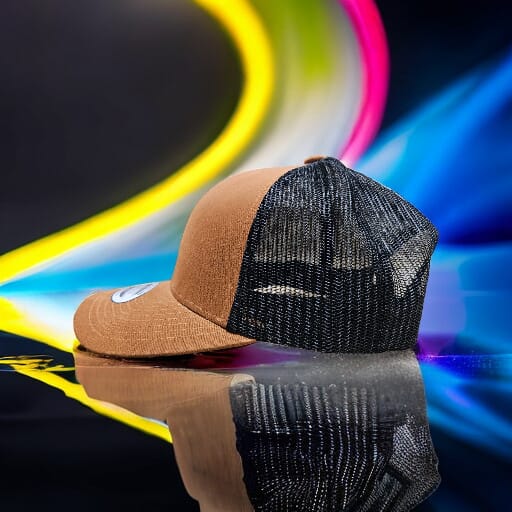 6 Panel Carmel/Black Trucker Hat 110C