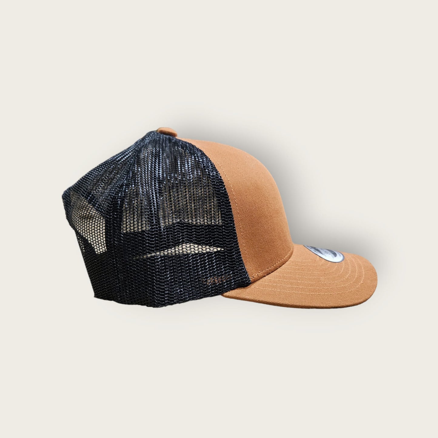 6 Panel Carmel/Black Trucker Hat 110C