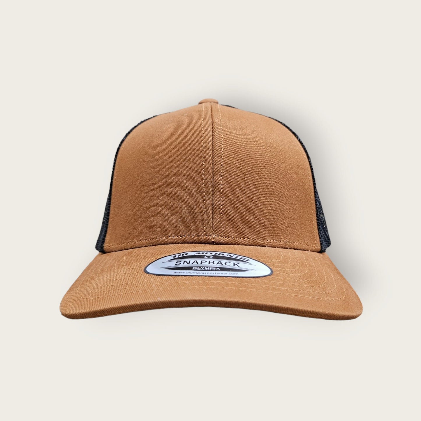 6 Panel Carmel/Black Trucker Hat 110C