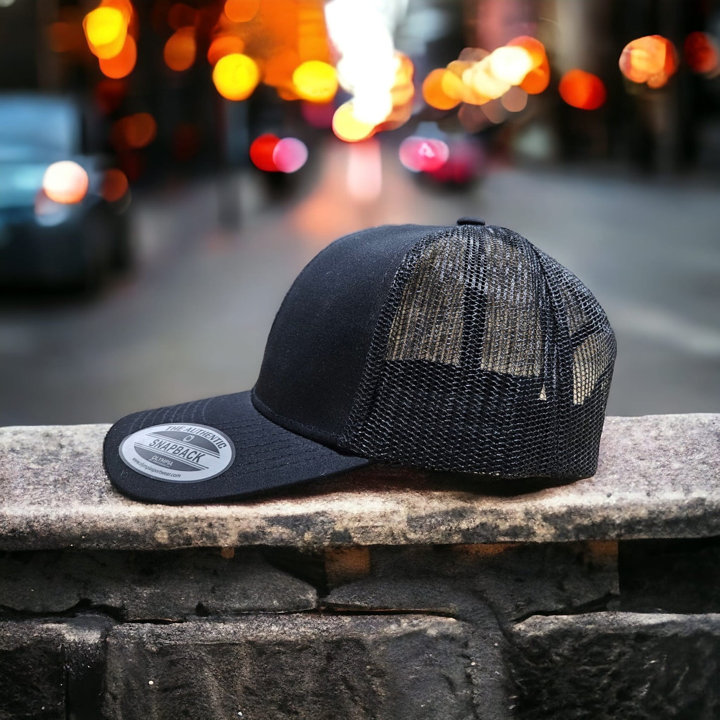6 Panel Black/Black Trucker Hat 110C