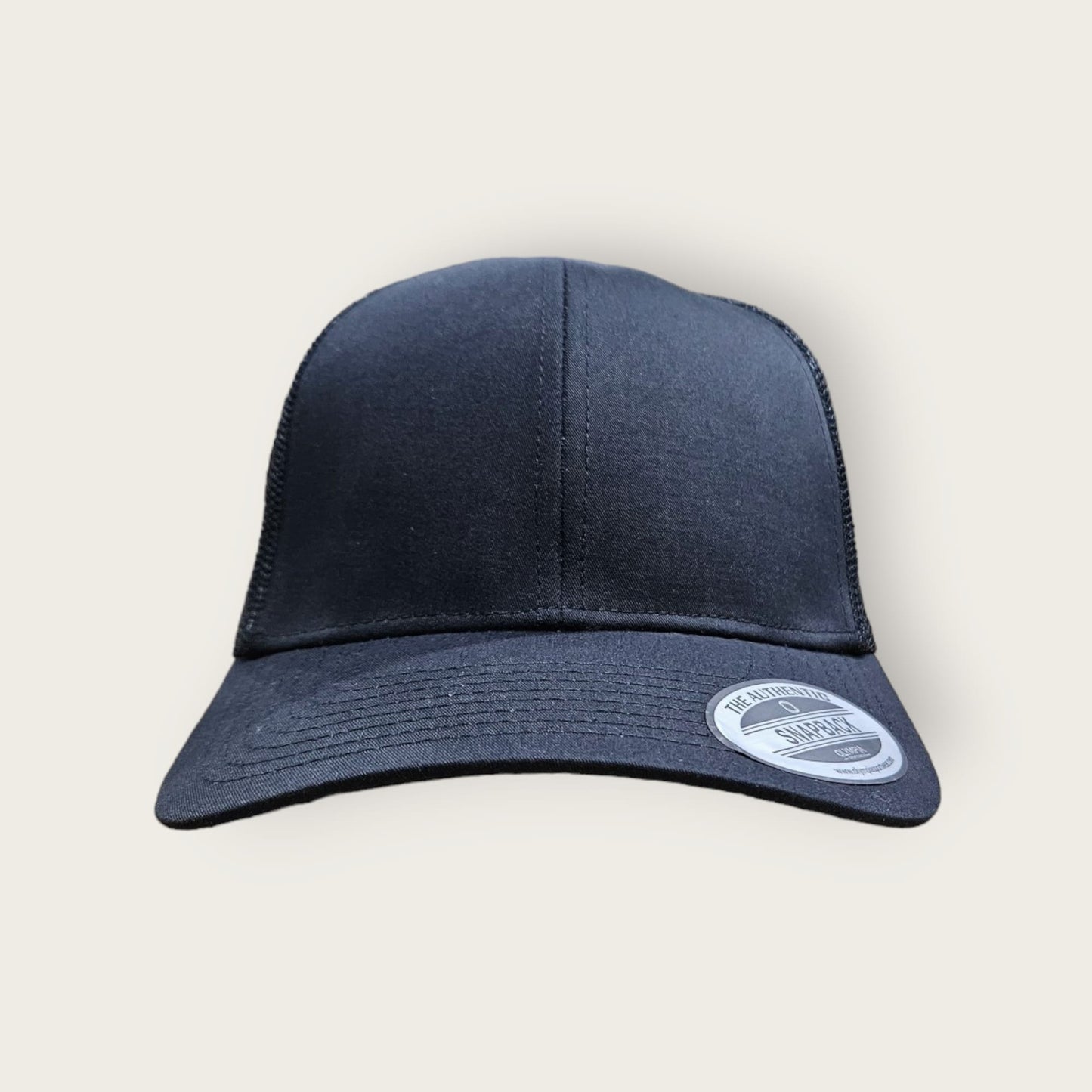 6 Panel Black/Black Trucker Hat 110C