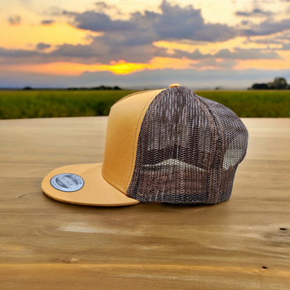 5 Panel Gold/Brown Trucker Hat Snapback 105C