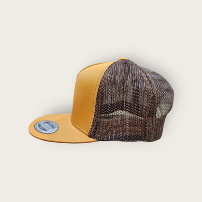 5 Panel Gold/Brown Trucker Hat Snapback 105C