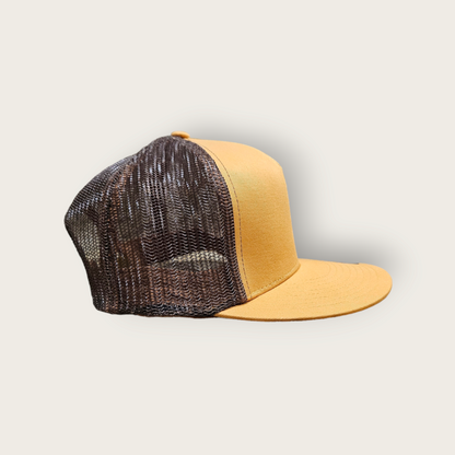 5 Panel Gold/Brown Trucker Hat Snapback 105C