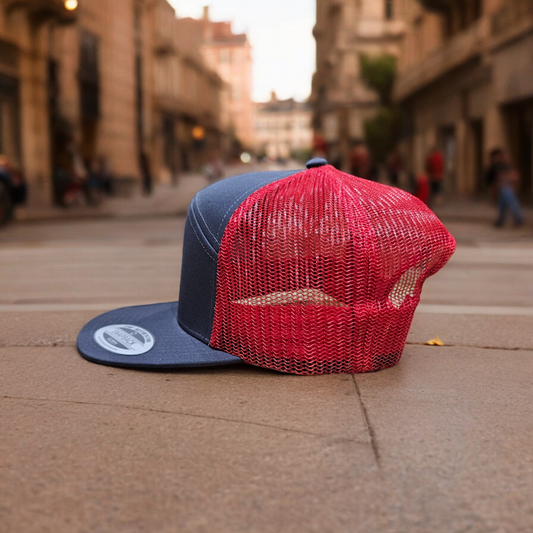7 Panel Charcoal/Red Trucker Hat Snapback 115C