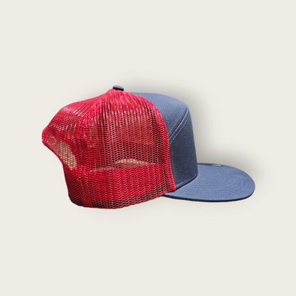 7 Panel Charcoal/Red Trucker Hat Snapback 115C