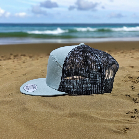 7 Panel Light Stone/ Black Trucker Hat Snapback 115C
