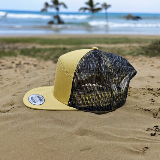 7 Panel Gold/ Black Trucker Hat Snapback 115C