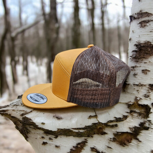 7 Panel Gold/ Brown Trucker Hat Snapback 115C