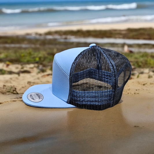 7 Panel Baby Blue/ Black Trucker Hat Snapback 115C