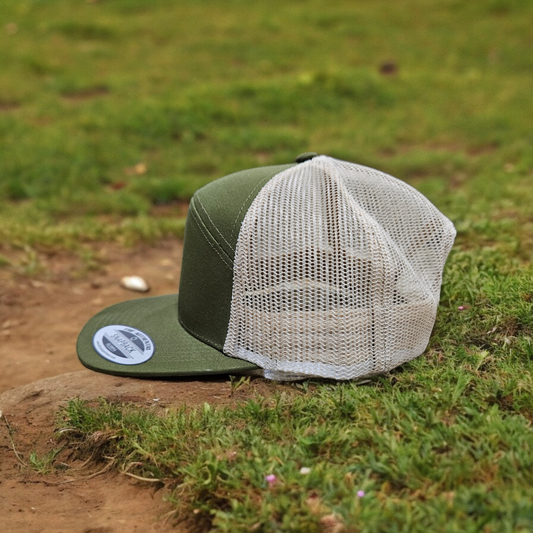 7 Panel Hunter Green/ Khaki Trucker Hat Snapback 115C