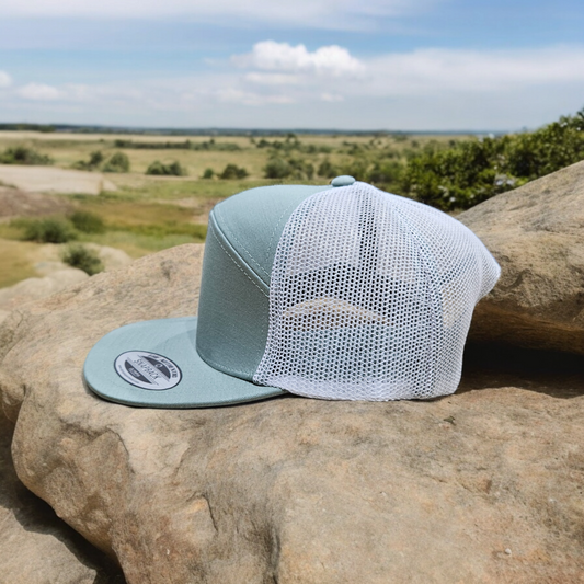 7 Panel Light Stone/ White Trucker Hat Snapback 115C