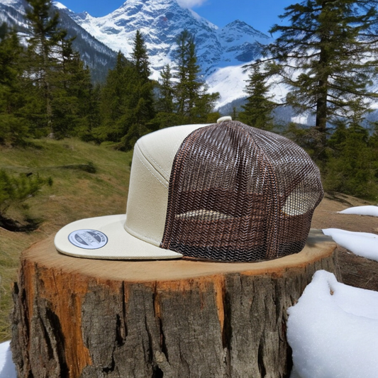 7 Panel Khaki/ Brown Trucker Hat Snapback 115C