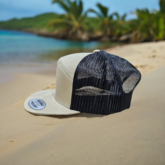 7 Panel Khaki/ Black Trucker Hat Snapback 115C