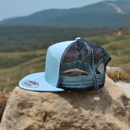 7 Panel Seafoam/ Black Trucker Hat Snapback 115C