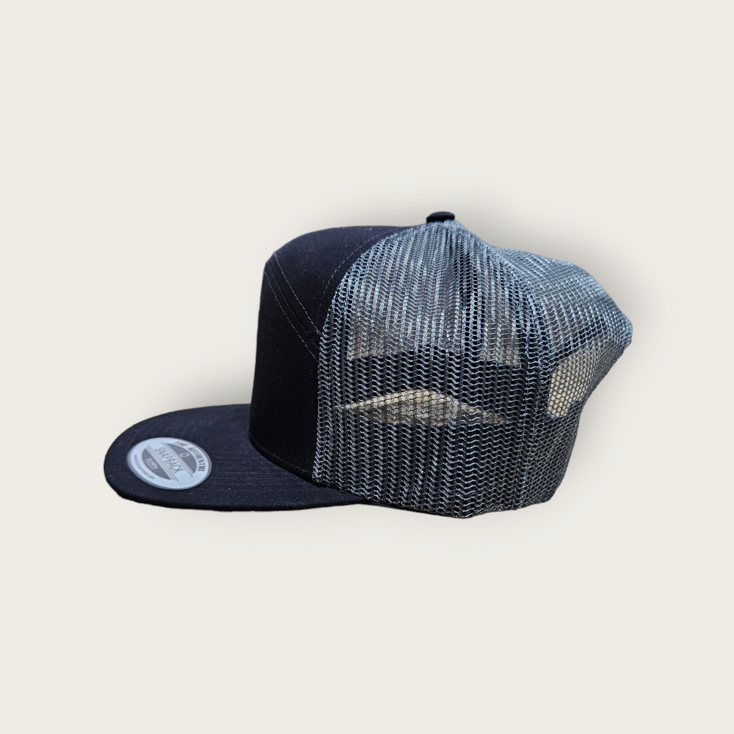 7 Panel Black/ charcoal Trucker Hat Snapback 115C