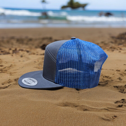 7 Panel Charcoal/ Royal Trucker Hat Snapback 115C