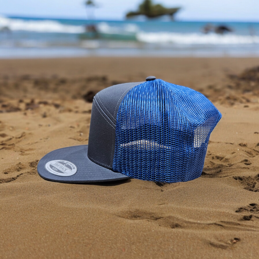 7 Panel Charcoal/ Royal Trucker Hat Snapback 115C